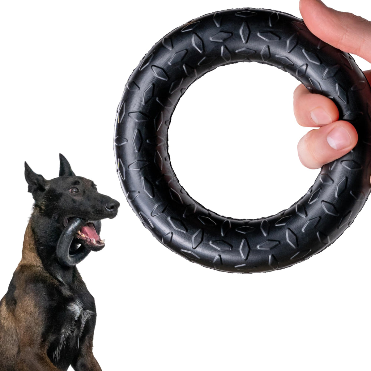 Monster K9 Anneau Indestructible, jouet chien en caoutchouc naturel, ultra résistant pour mâcheurs puissants.