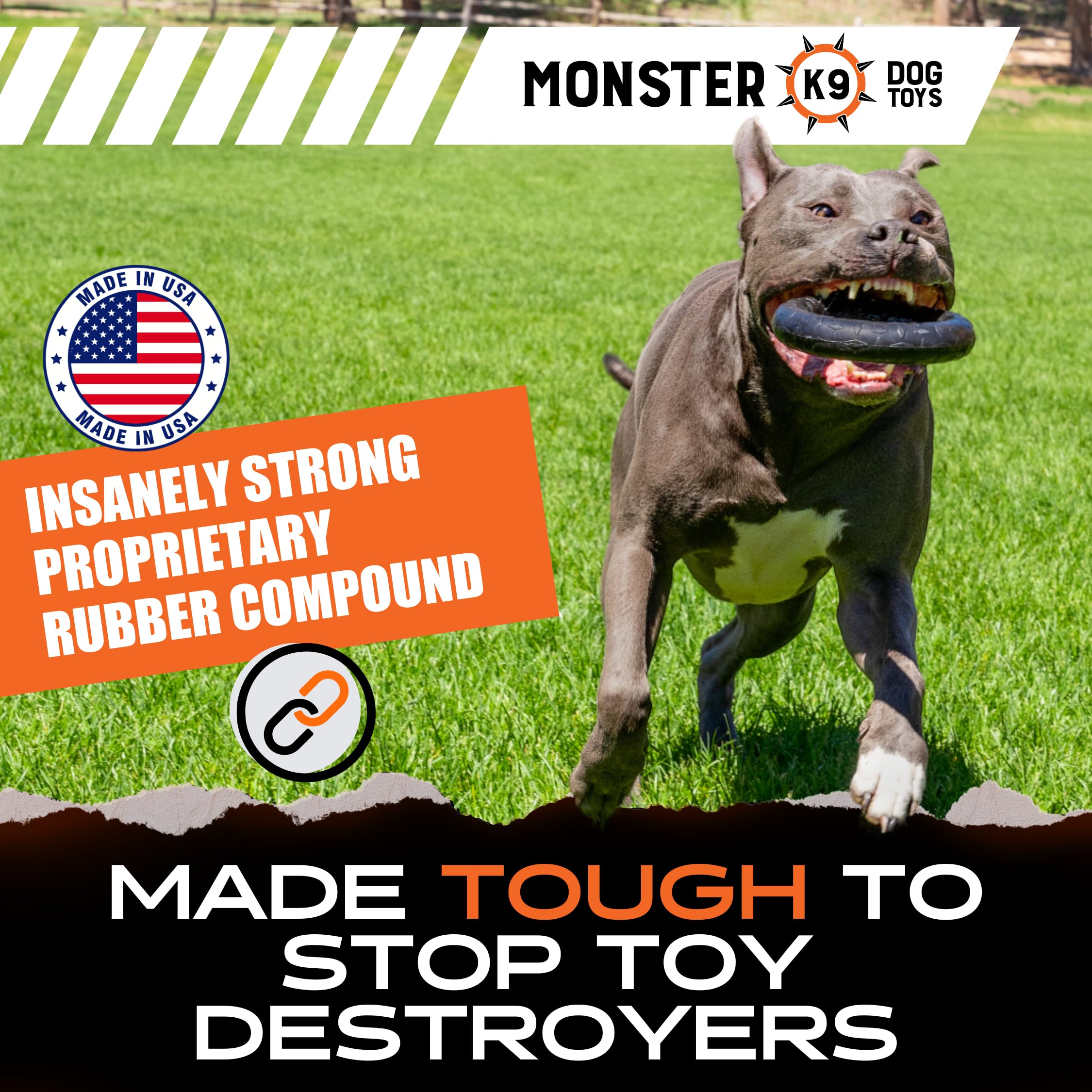 Monster K9 Noyau solide prolonge les sessions de jeu et la résistance.