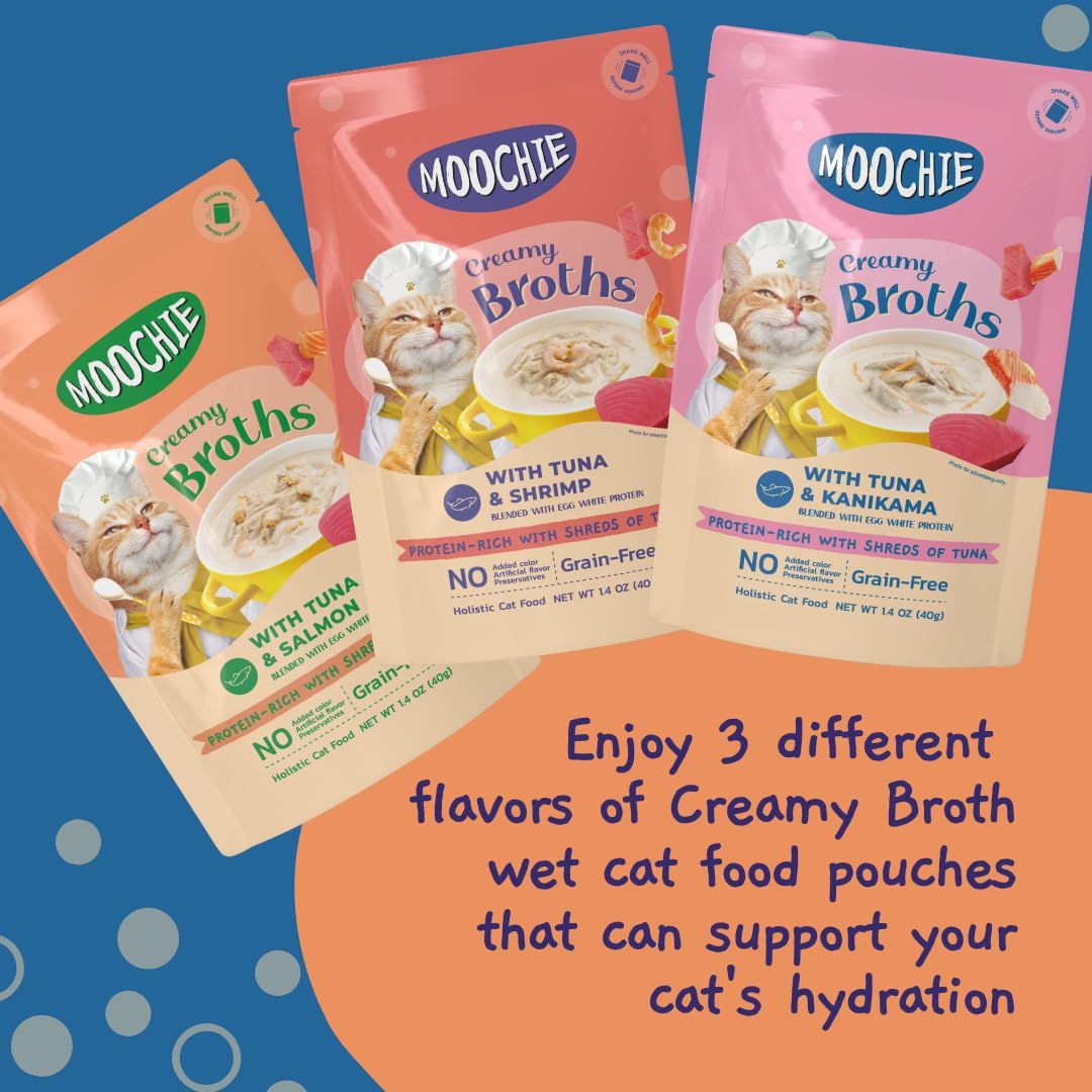 MOOCHIE bouillon fruits de mer, expérience gourmande pour votre chat.