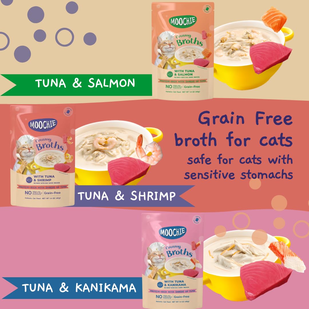 MOOCHIE bouillon chat kanikama, texture onctueuse pour varier les repas.