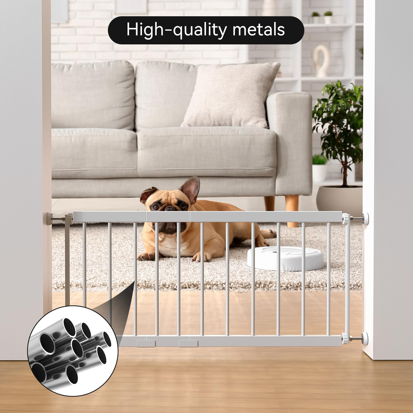Barrière MOOECKOM avec design facilitant le franchissement par le chien.