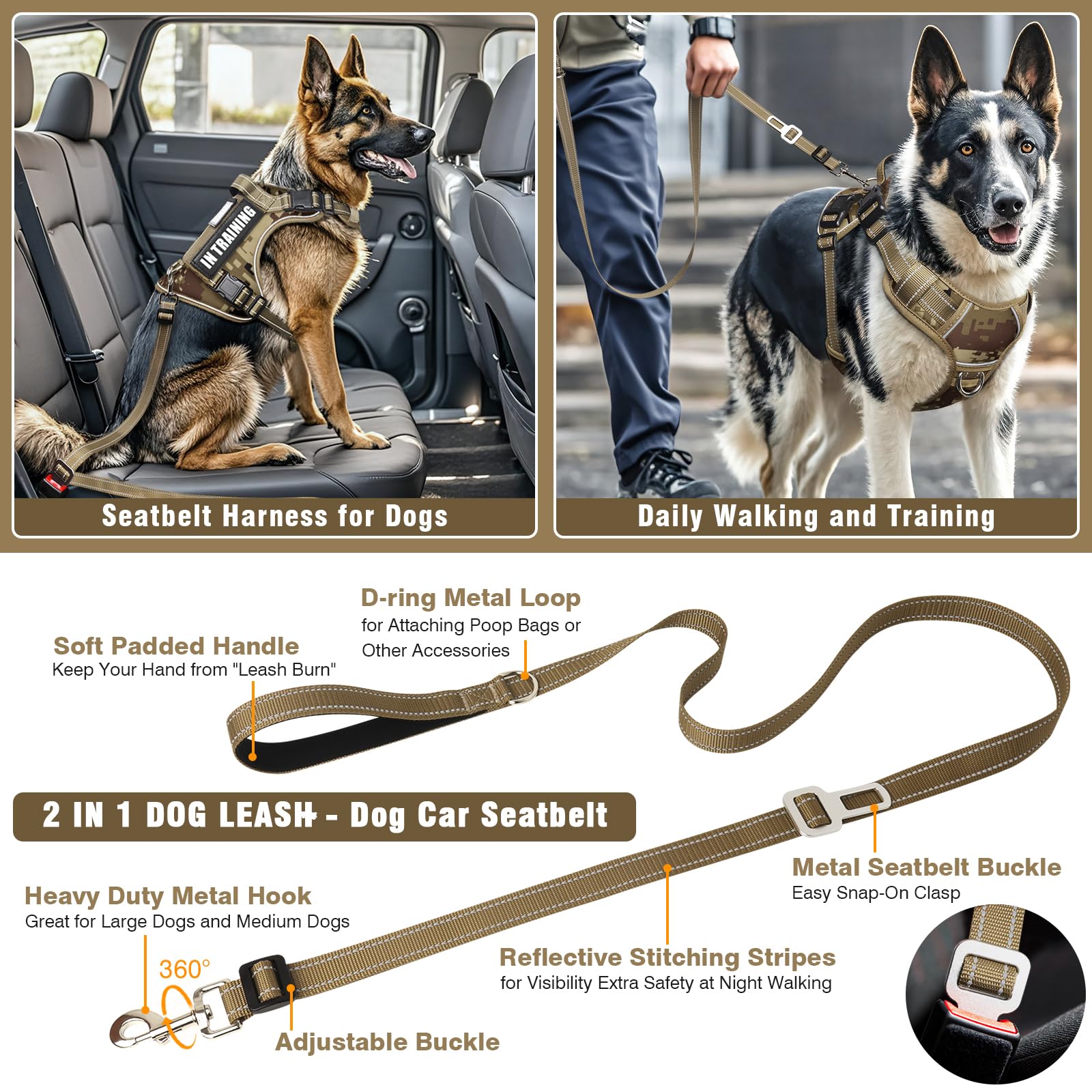 Laisse MOOGROU avec ceinture de securite integree, pratique en voiture