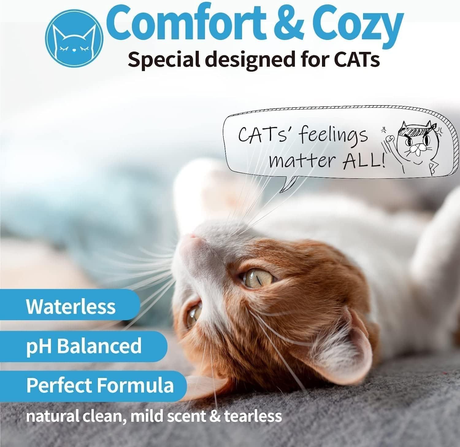 Mooncat shampoing sec pour chat sans parfum – flacon sûr pour les peaux sensibles.