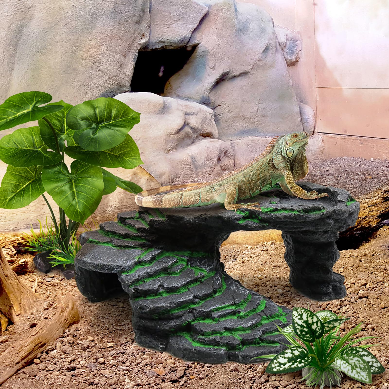 Moonorange plante artificielle cachette naturelle pour reptiles, espace repos.