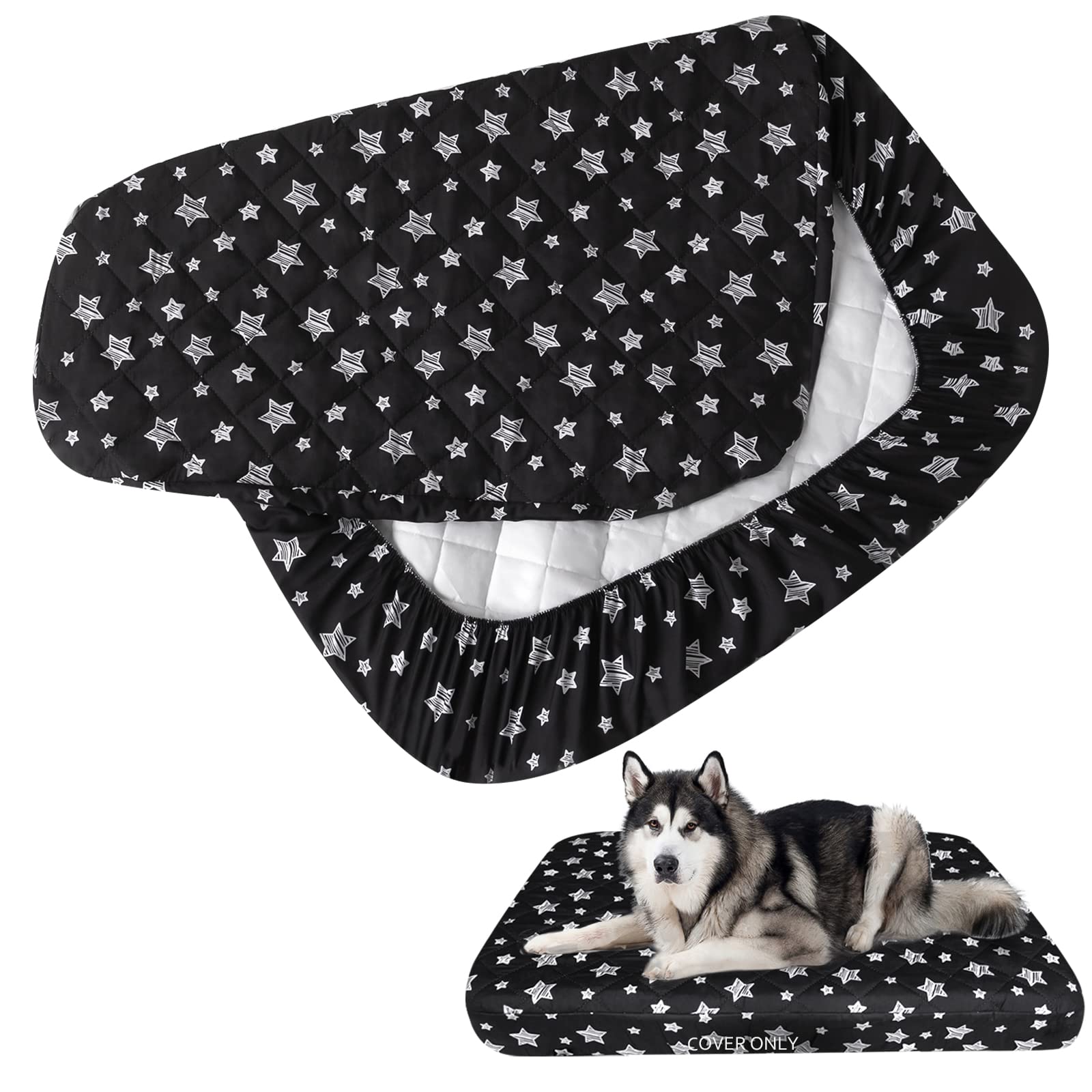 Moonsea housse lit chien imprimé étoiles noir 44x54 pouces offre douceur et protection contre les liquides.