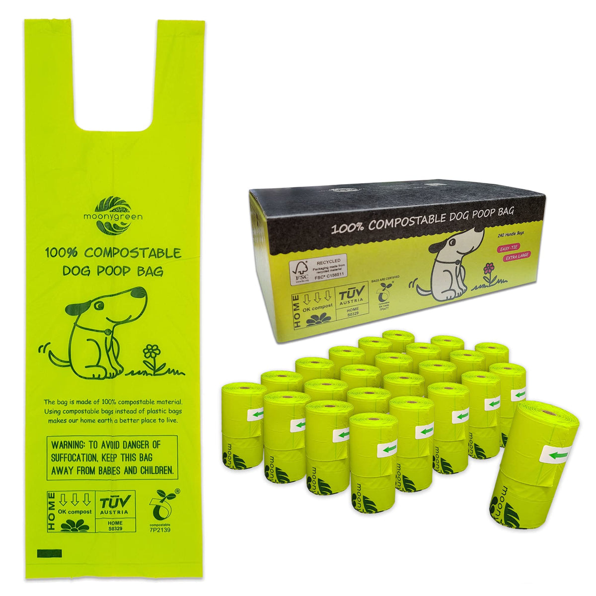 moonygreen sacs-poubelle chien avec manche, pratique et propre pour chaque promenade.