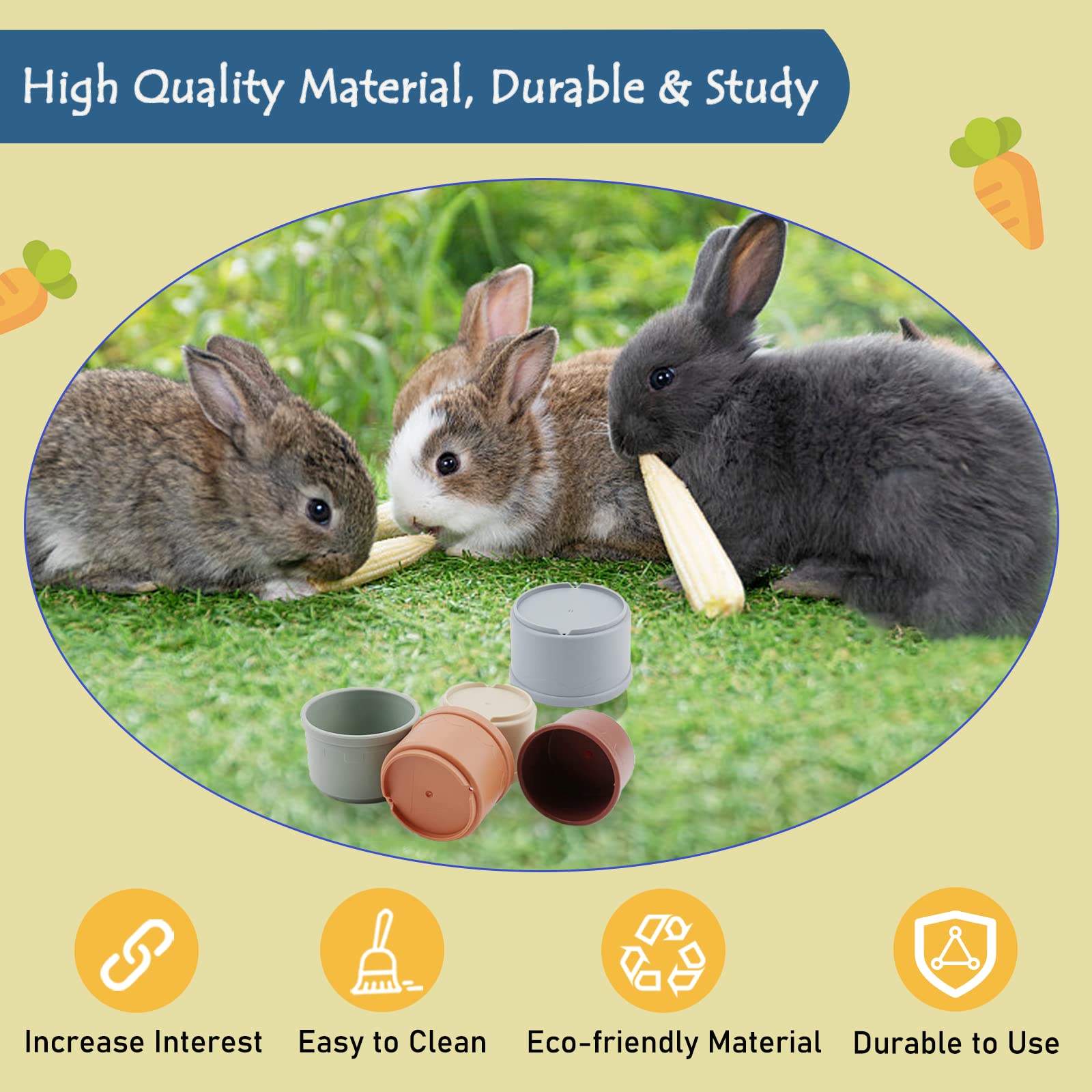 Jouet Mooydee pour lapin – gobelets colorés en extérieur favorisent le jeu