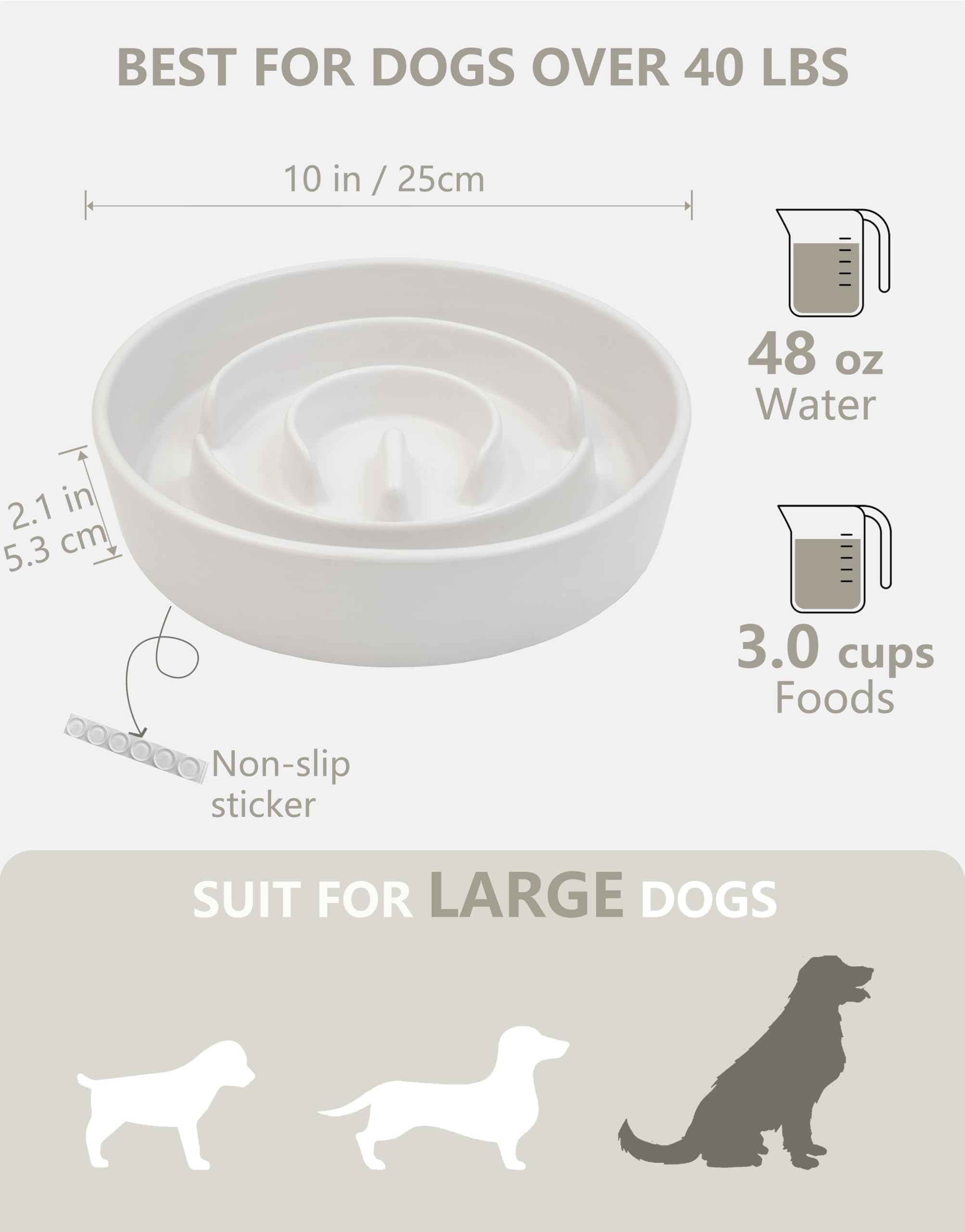 Bol céramique blanc MOPANG de 10 pouces idéal pour grands chiens.