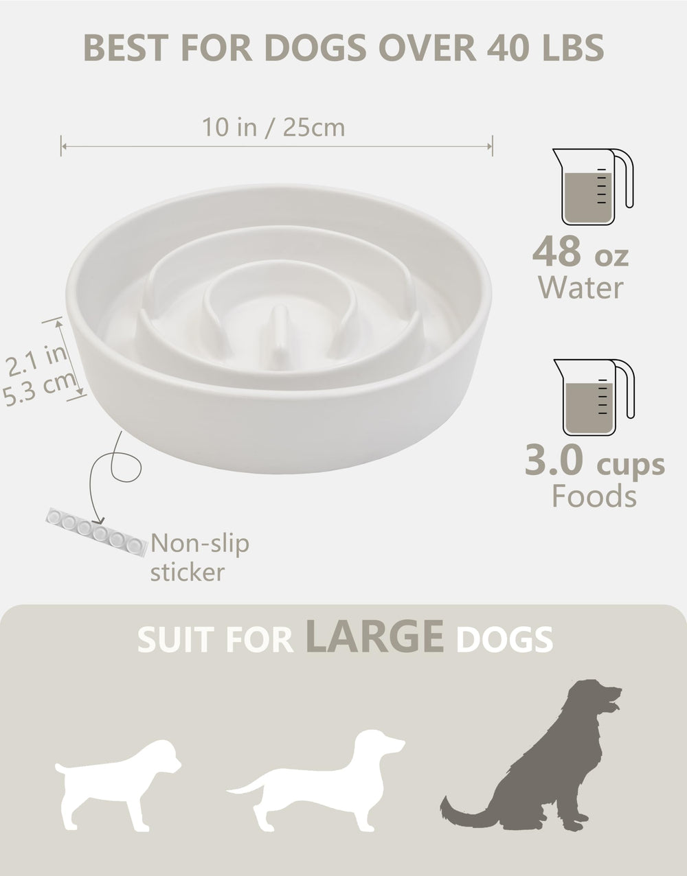 Bol céramique blanc MOPANG de 10 pouces idéal pour grands chiens.