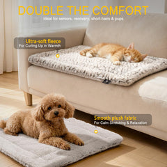 Usage sur canapé avec tapis-chauffant Mora Pets, chaleur apaisante.