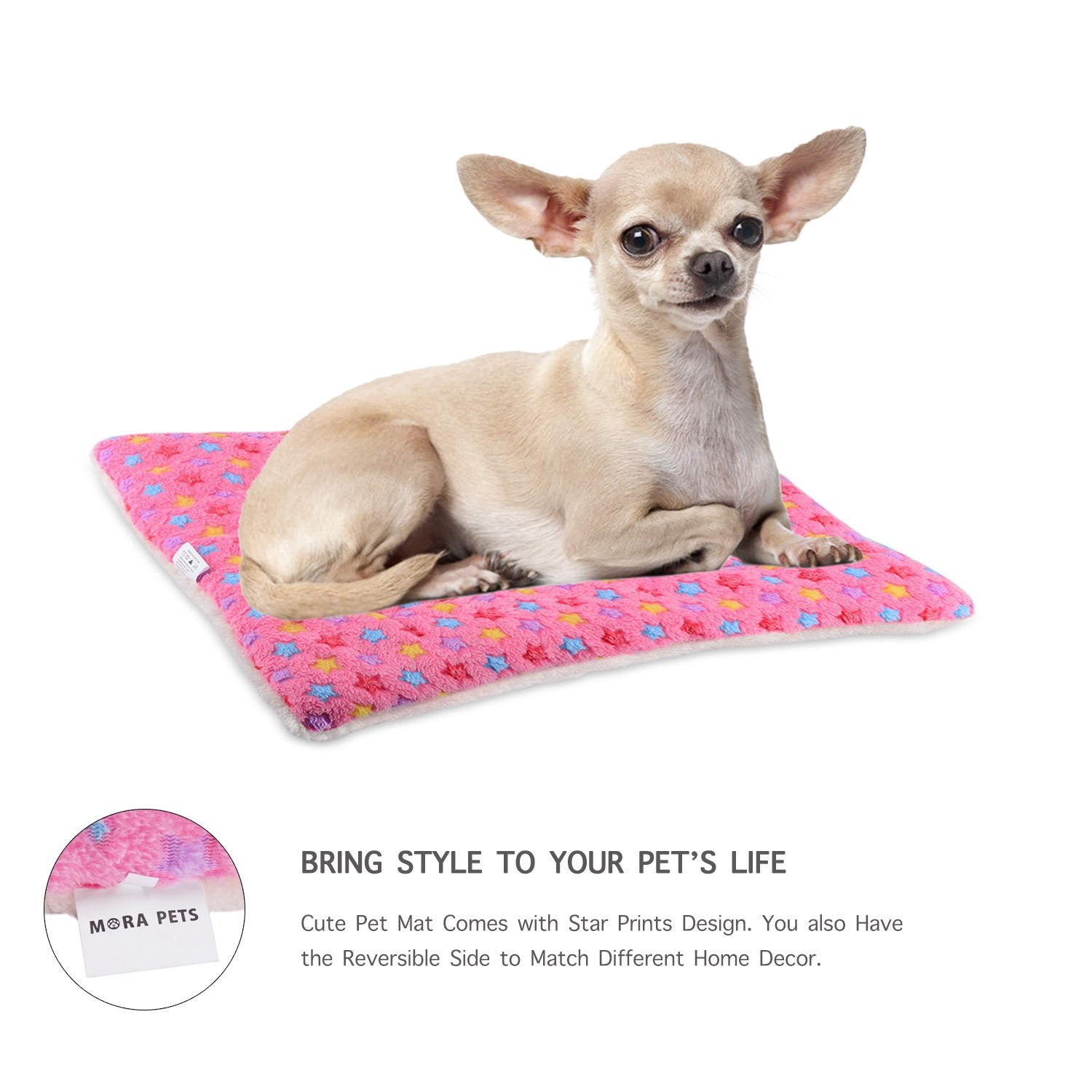Tapis Mora Pets dortoir rose à étoiles, pratique en voyage.