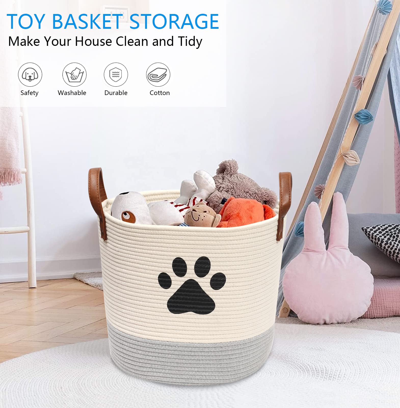 Corbeille Morezi pour chiots, jouets et corde coton