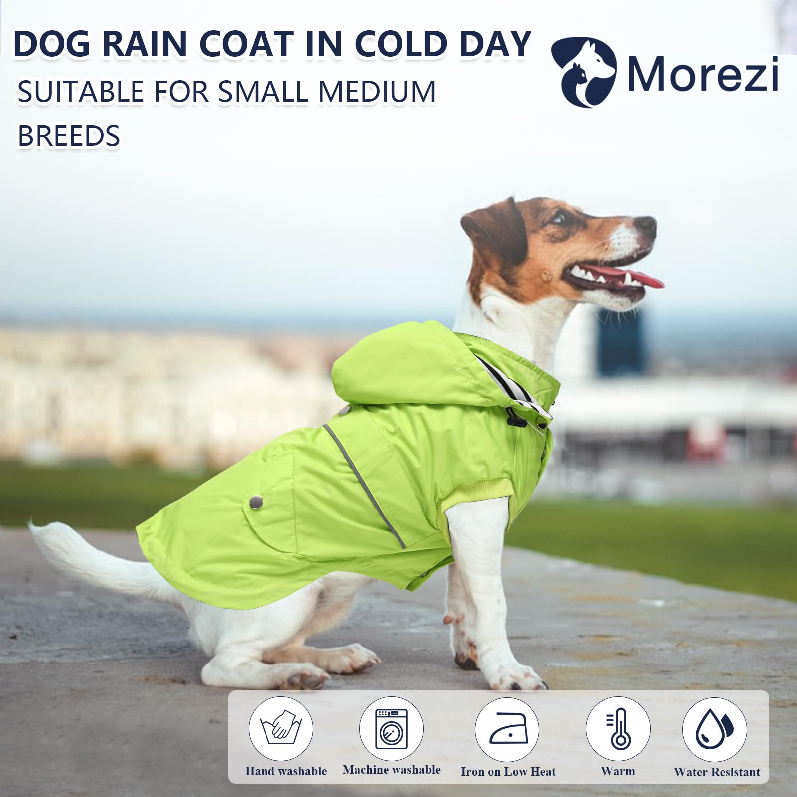 Morezi imperméable chien capuche vert, protège la tête et le pelage du mauvais temps.