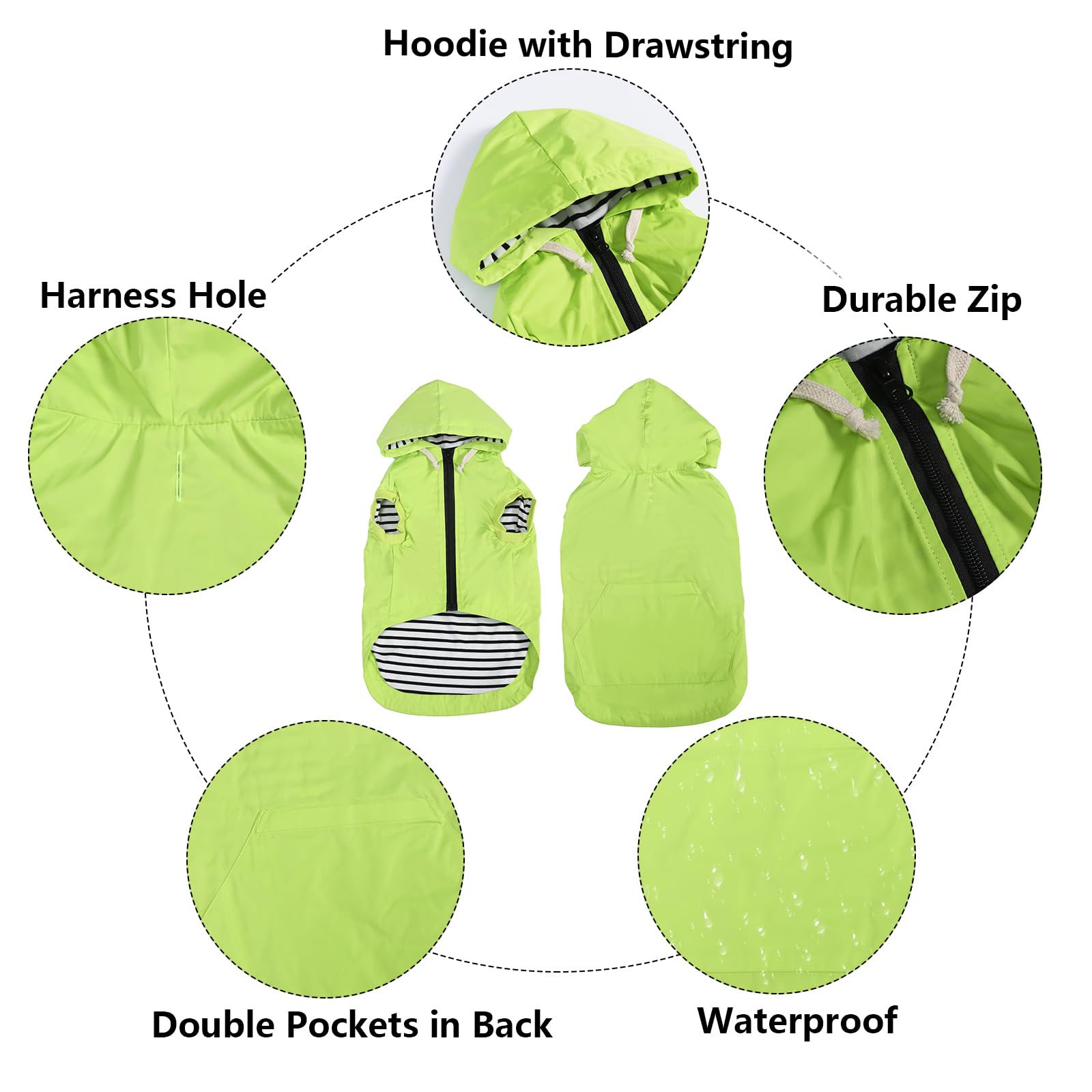 Morezi imperméable chien vert clair poche dos, pratique pour petites affaires.