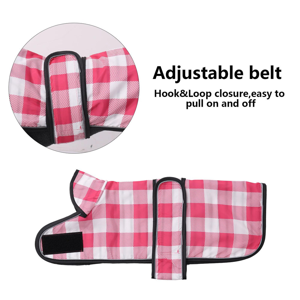 Morezi imperméable dachshund rose-plaid, bande réfléchissante visible la nuit.