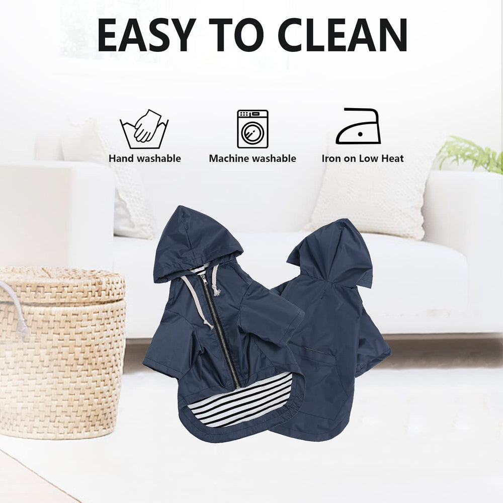 Morezi manteau pluie chien bleu details rayes, style tendance et protection efficace.