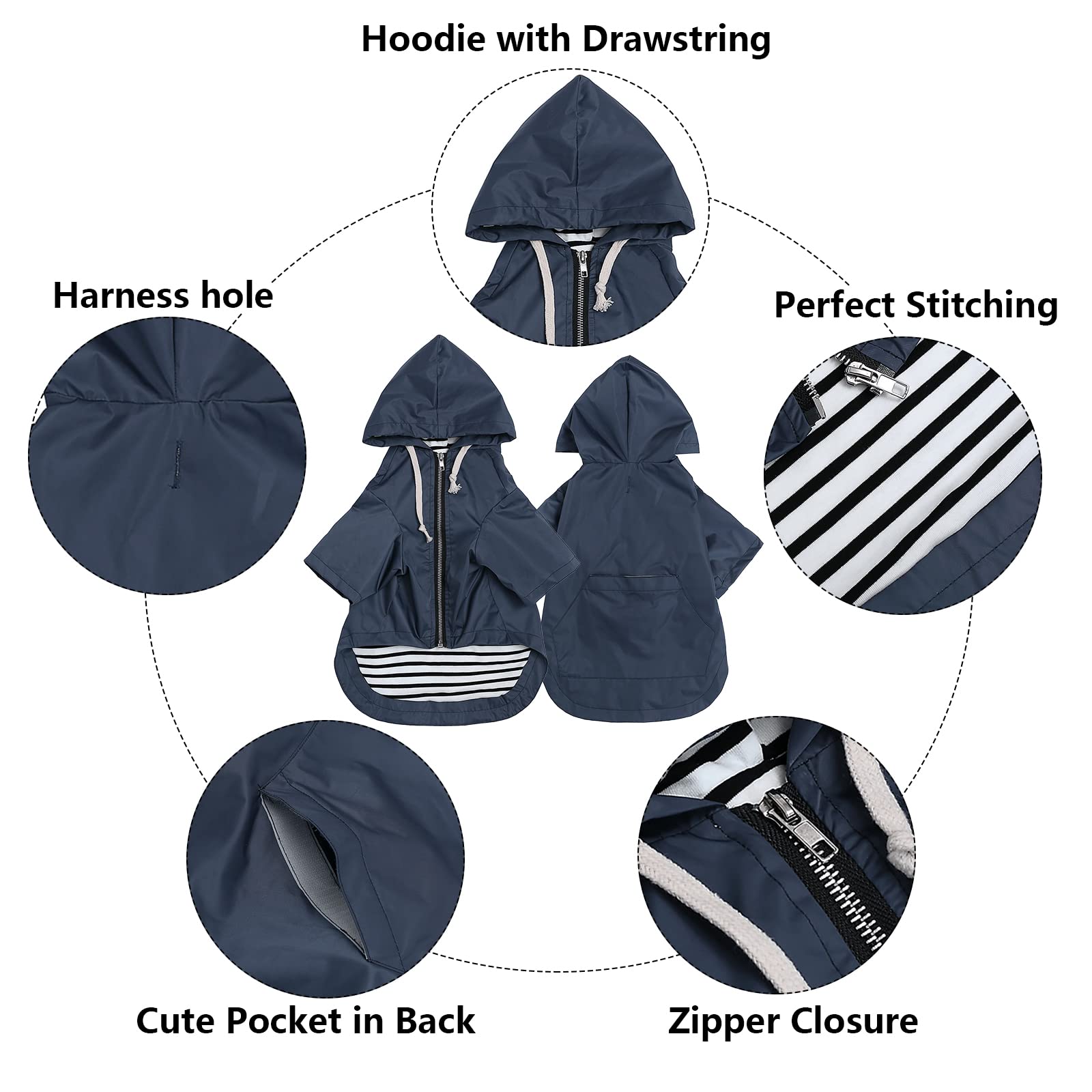 Morezi manteau pluie chien bleu poche arrière, pratique pour sacs et friandises.