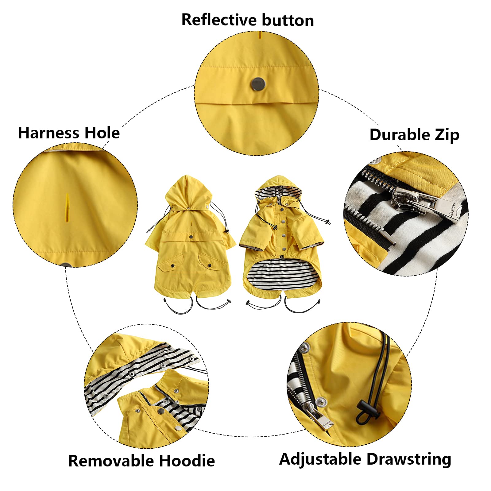 Manteau Morezi pour chien avec capuche amovible pour protection contre la pluie.