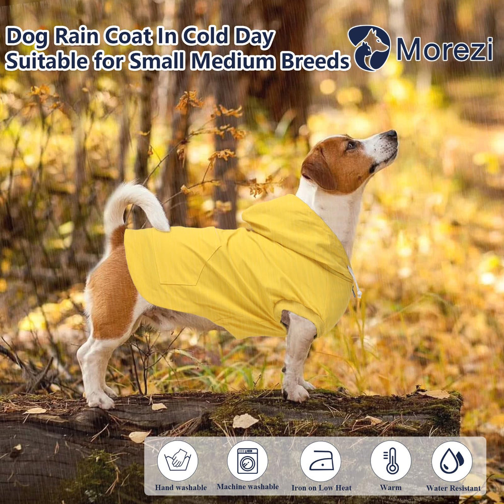 Manteau Morezi jaune avec capuche légère pour chien moyen, pratique par temps pluvieux.