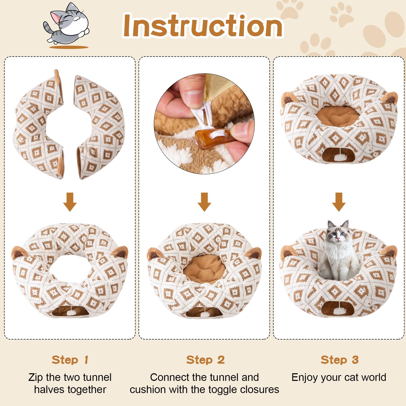 Morikey tunnel 31,5 pouces de côté, espace spacieux pour chats.