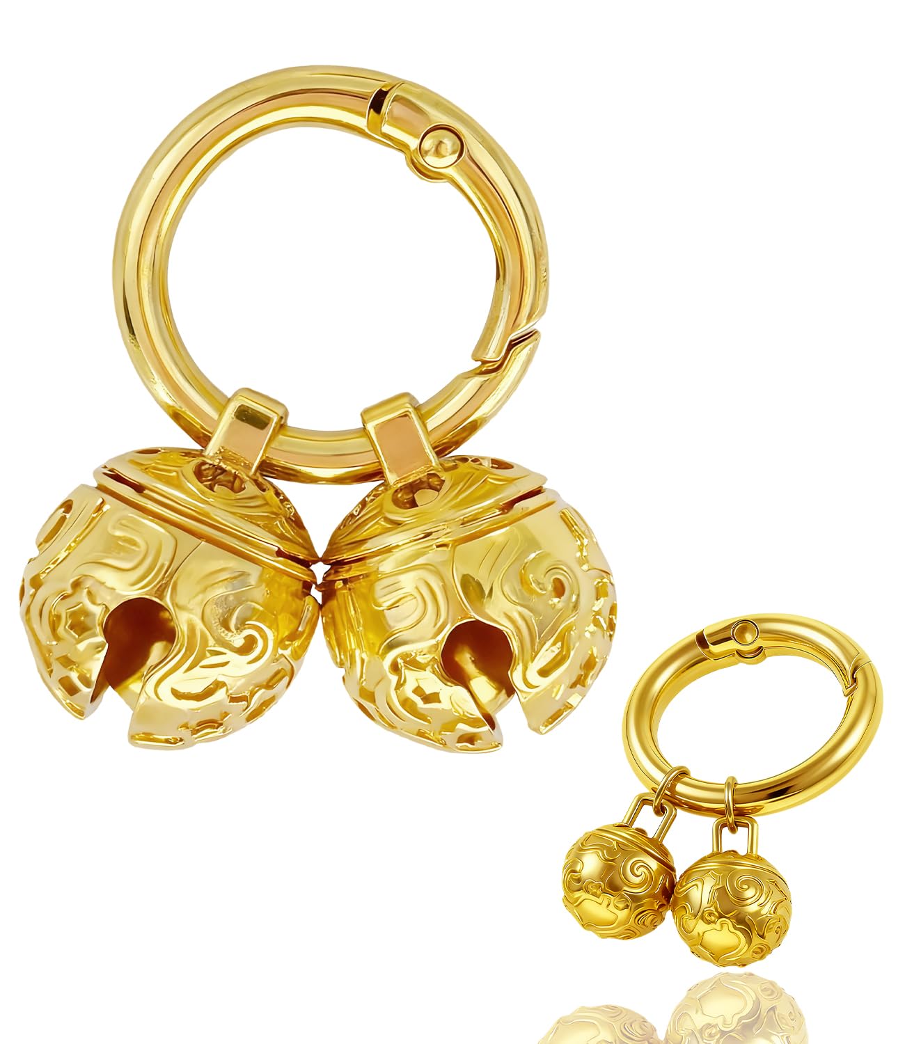 Cloche dorée Morn Light sur collier, cloche 18 mm pour repérage facilité.