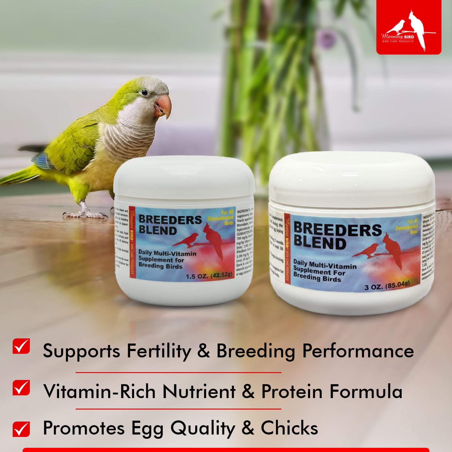 Morning Bird Breeders Blend contient des vitamines essentielles et des acides aminés.