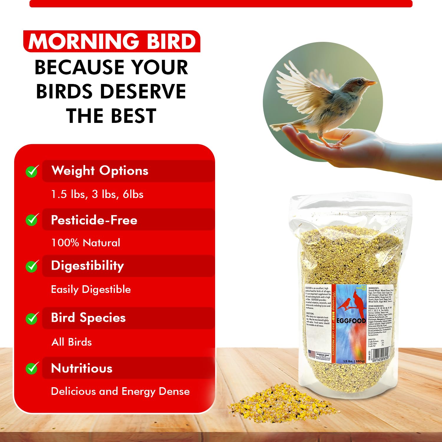 Morning Bird Eggfood alimentation oiseaux: utile au quotidien pour le plumage.
