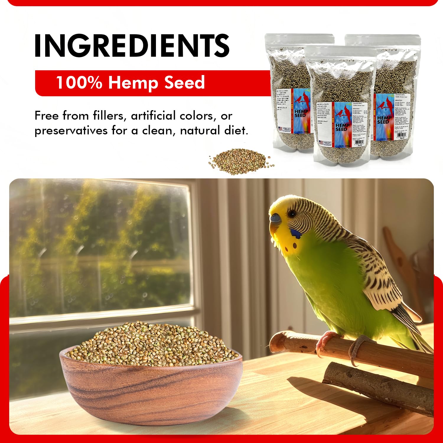 Morning Bird Hemp Seeds sac refermable pour conserver la fraicheur