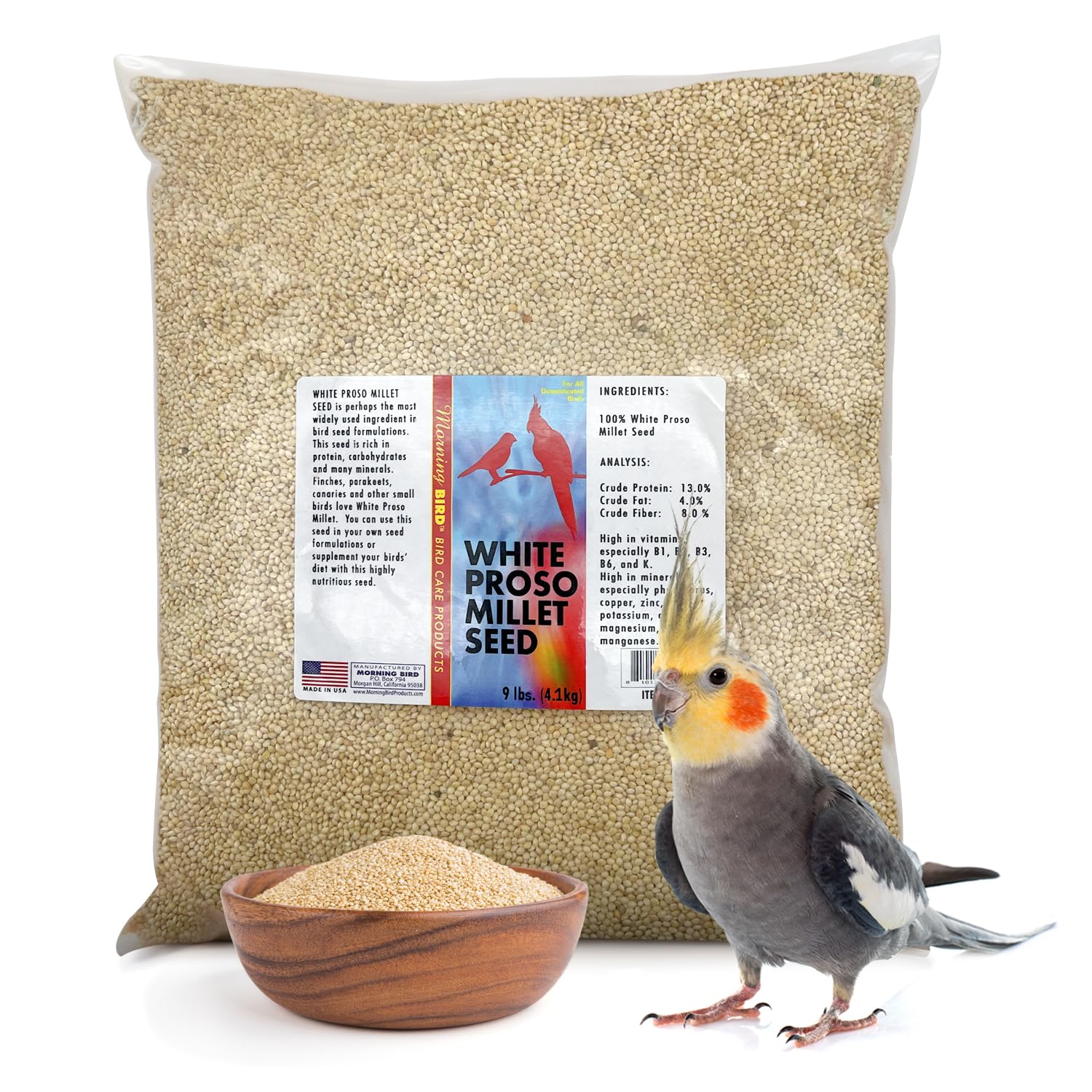 Morning Bird Millet Blanc Proso – sac scellé pour alimentation naturelle des oiseaux et nutrition équilibrée.