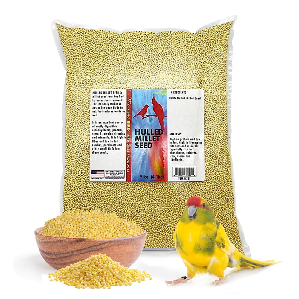 Marque Morning Bird Millet décortiqué — emballage transparent facilitant le suivi de la fraîcheur.
