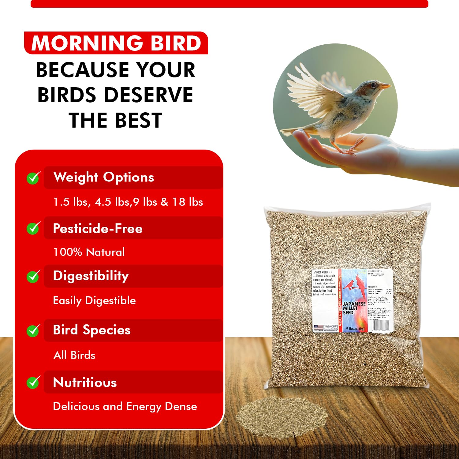Morning Bird Millet Japonais - Convient à diverses espèces granivores domestiques