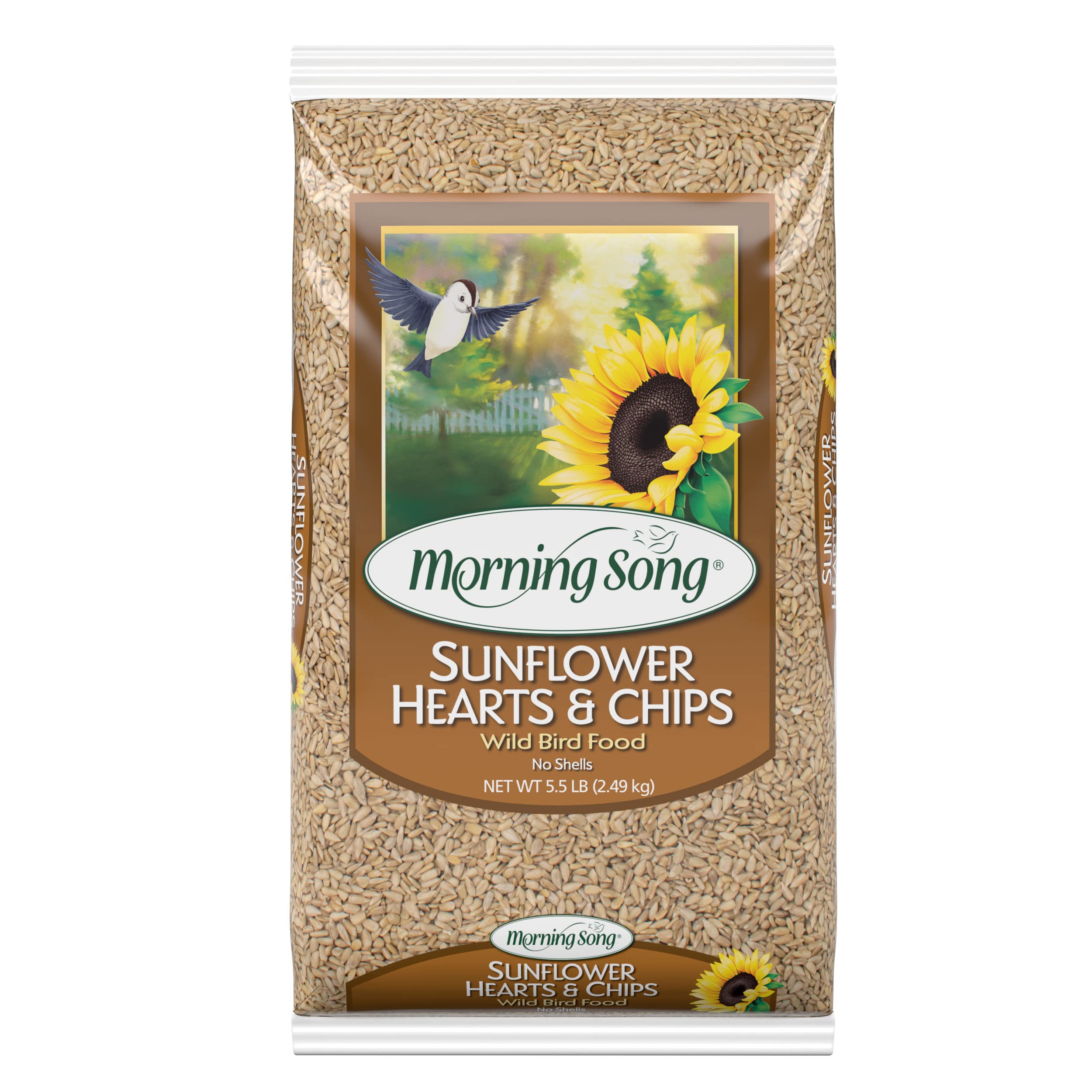 Morning Song Cœurs de Tournesol sans coquilles près d'une mangeoire, alimentation propre pour oiseaux.