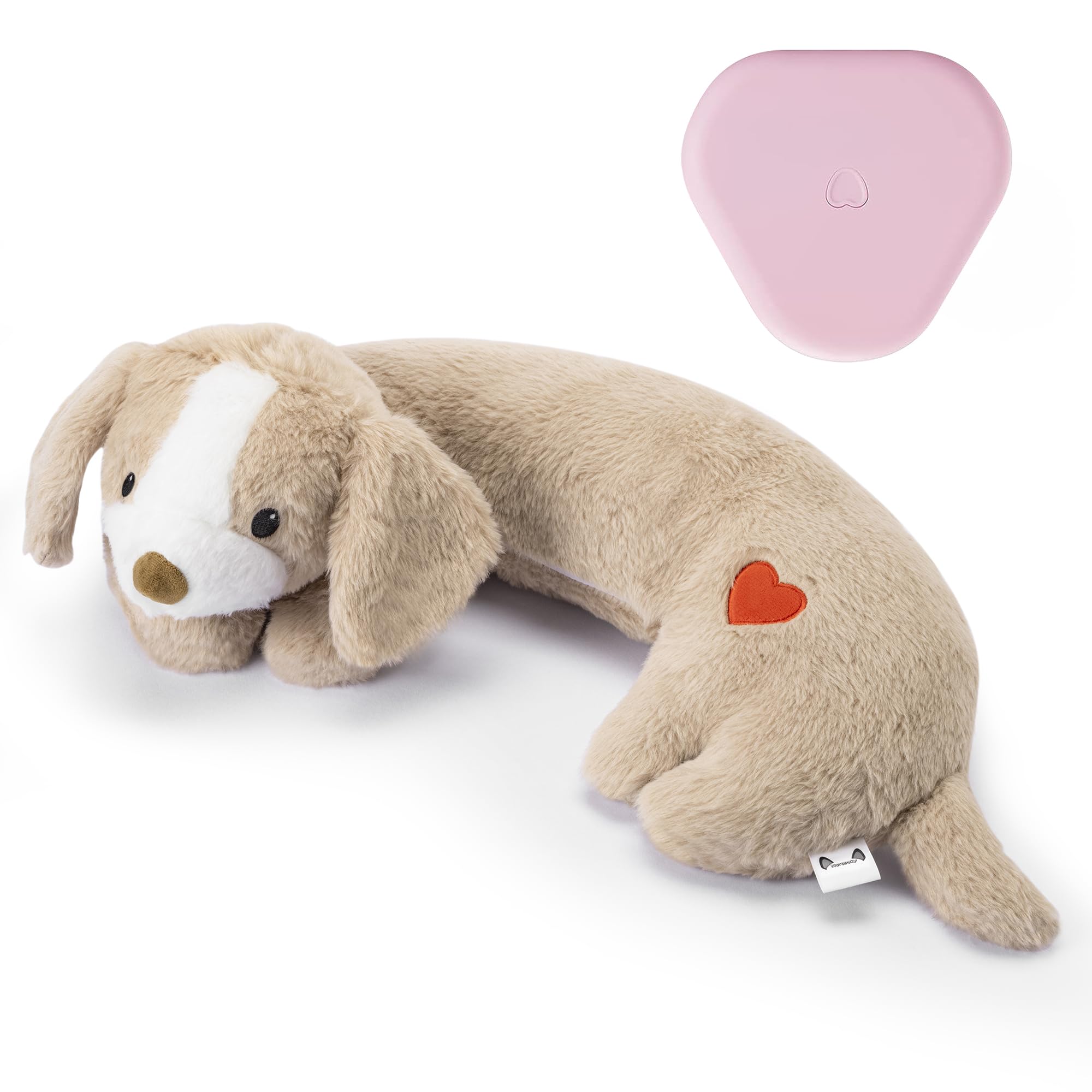 Moropaky chiot, peluche cœur battant, réconfort immédiat à l’arrivée.