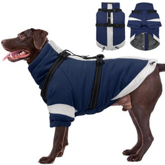 MORVIGIVE manteau d'hiver XXL avec harnais intégré – vue avant, pour des promenades sécurisées.