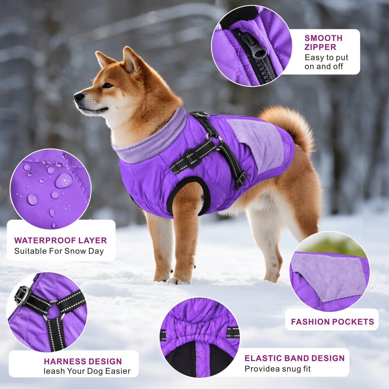 Mosucoirl manteau violet XXL, matière imperméable pour protéger contre pluie et neige.