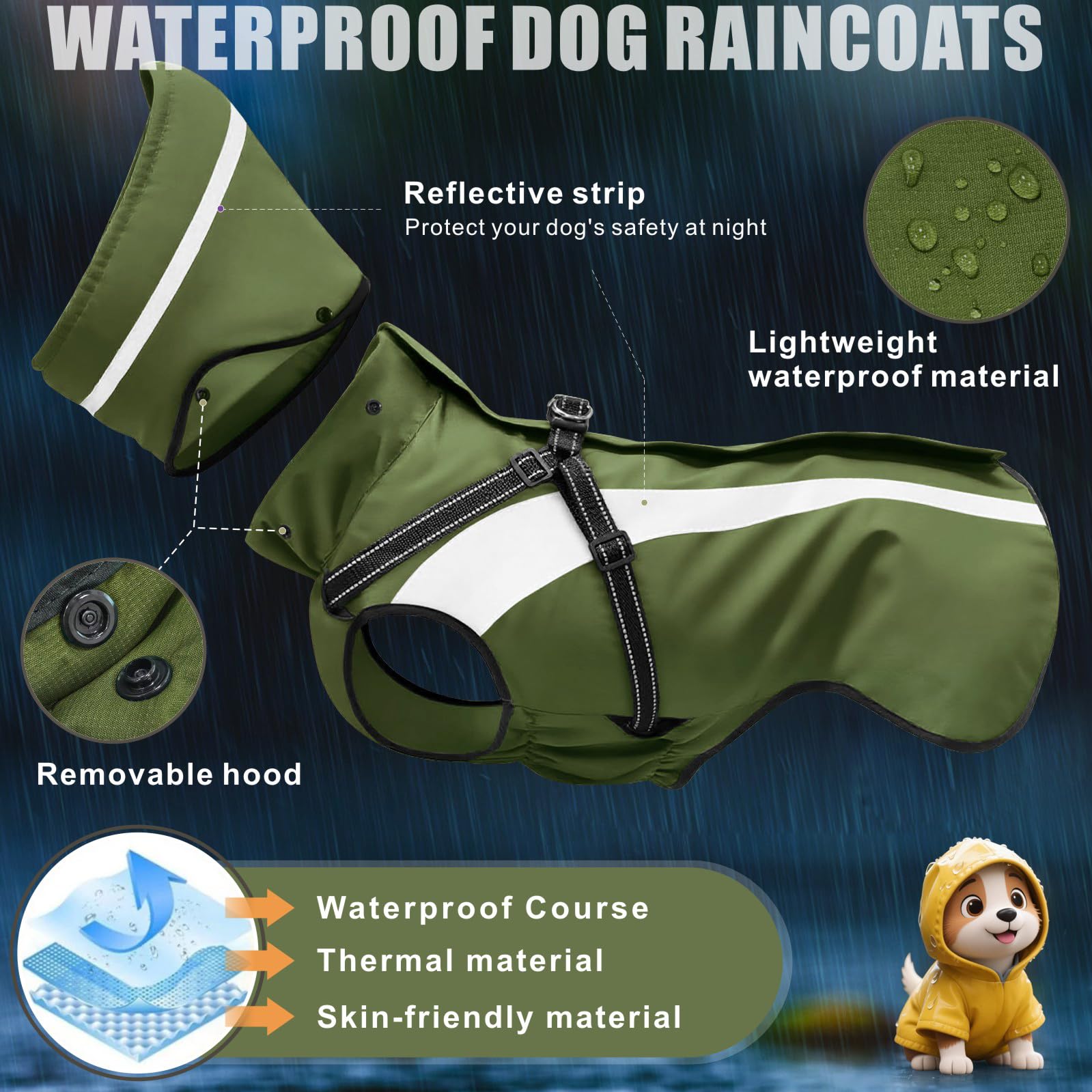 Mosucoirl manteau chien vert vue dos, coupe légère et adaptée au mouvement.