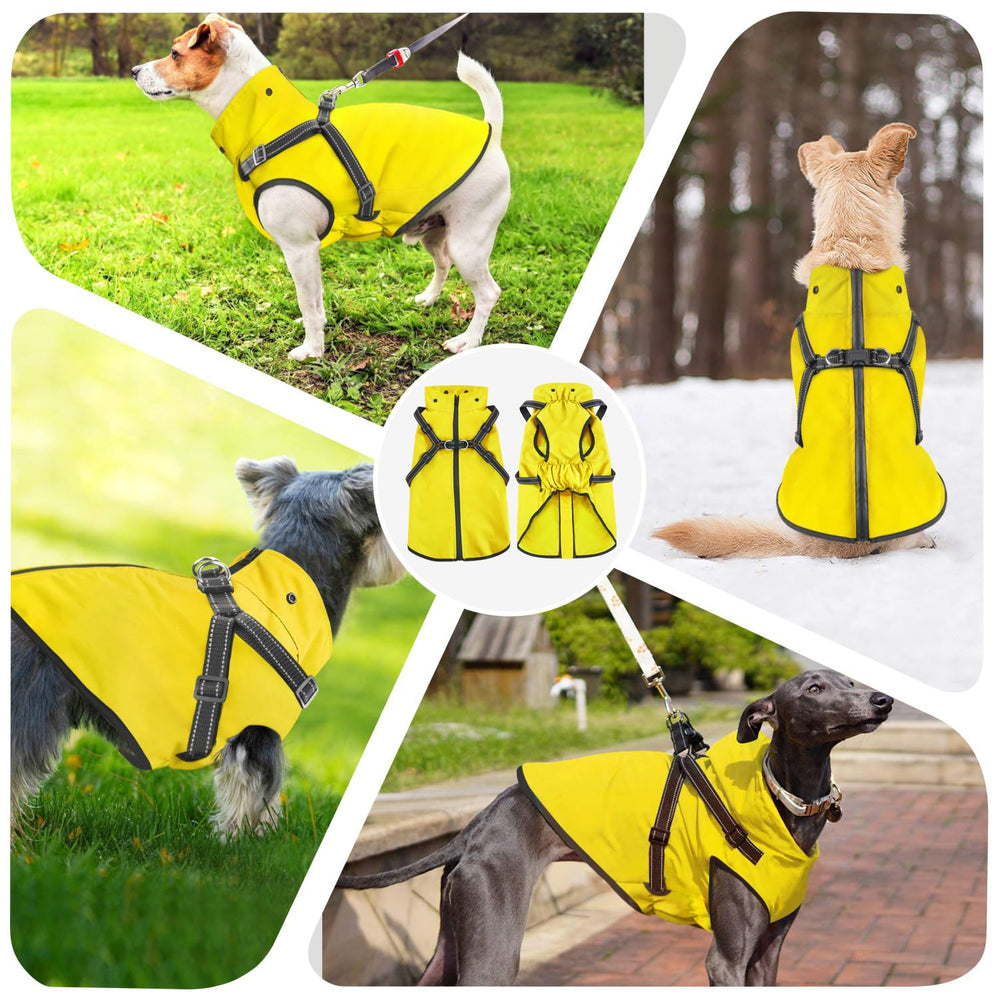 Mosucoirl manteau-pluie chien réglable réfléchissant jaune pour un ajustement sûr.