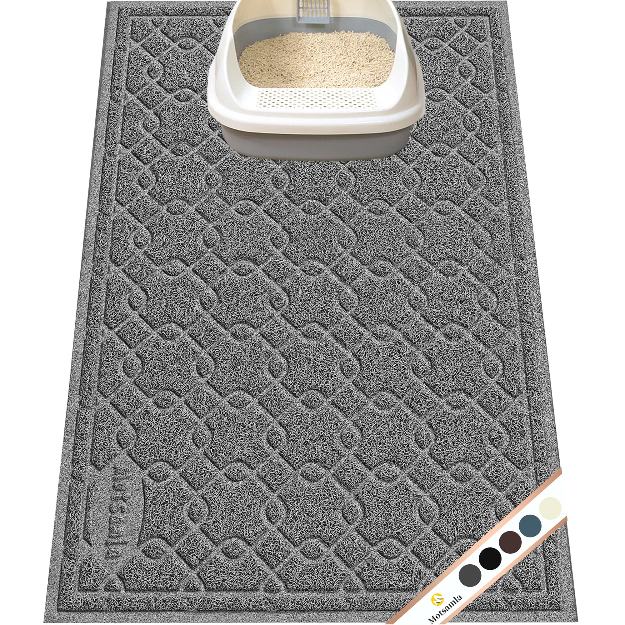 Tapis Motsamla 35x24, vue avant, capture efficace de la litière.