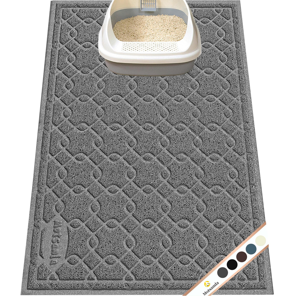 Tapis Motsamla 35x24, vue avant, capture efficace de la litière.