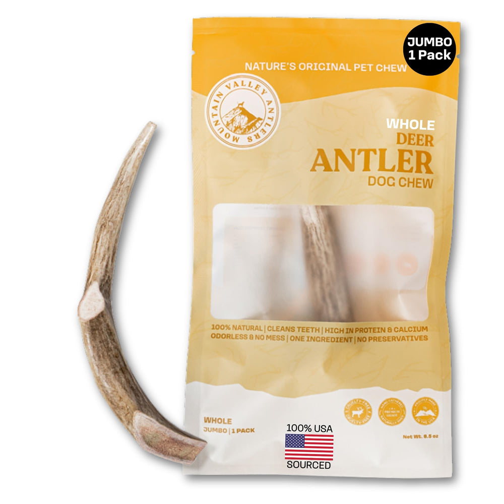 Mountain Valley Antlers – corne entière pour chien, mordillement durable sans odeur.
