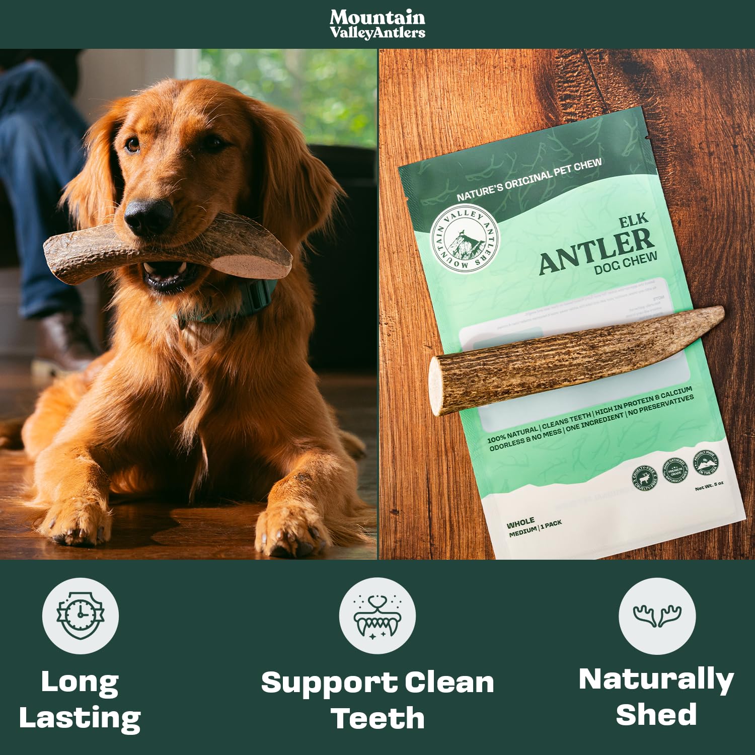 Mountain Valley corne d-elan durable, parfaite pour chiens agressifs et dents saines.