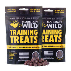 Friandises Mountain Wild à base de wapiti et venaison, parfaites pour l'entraînement.
