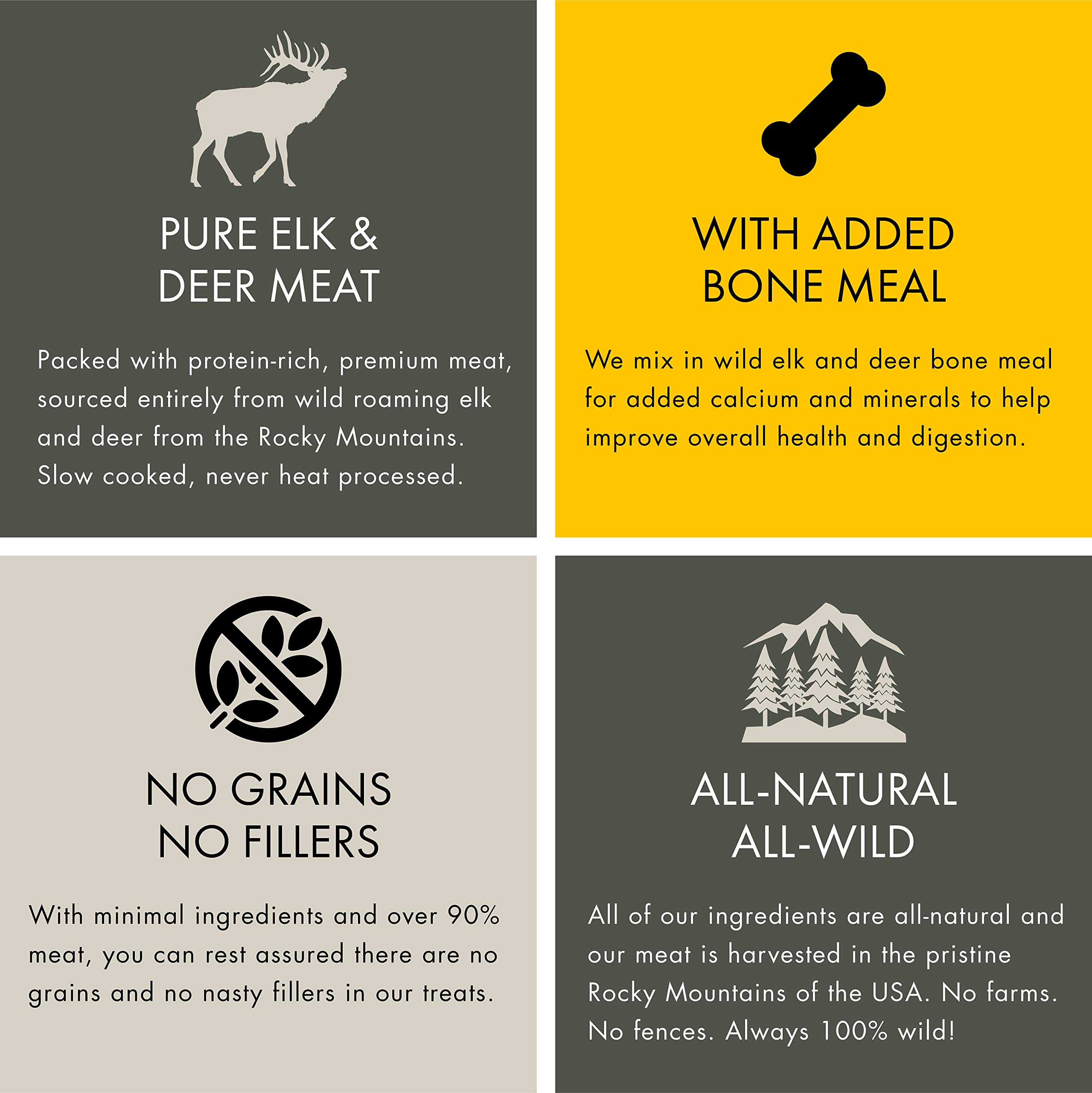 MOUNTAIN WILD produit sans céréales et sans additifs artificiels.
