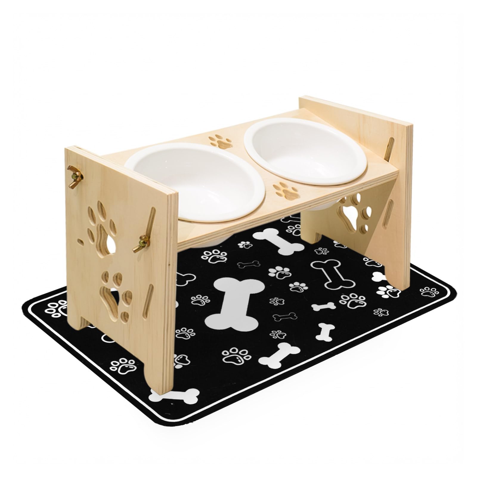Mousterian: bols céramique élevés avec tapis pour repas propres.