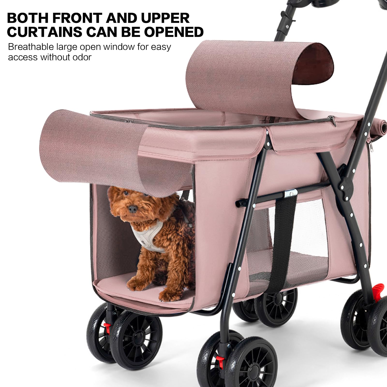MOV COMPRA Poussette animaux rose-interieur: espace généreux et confortable pour l’animal