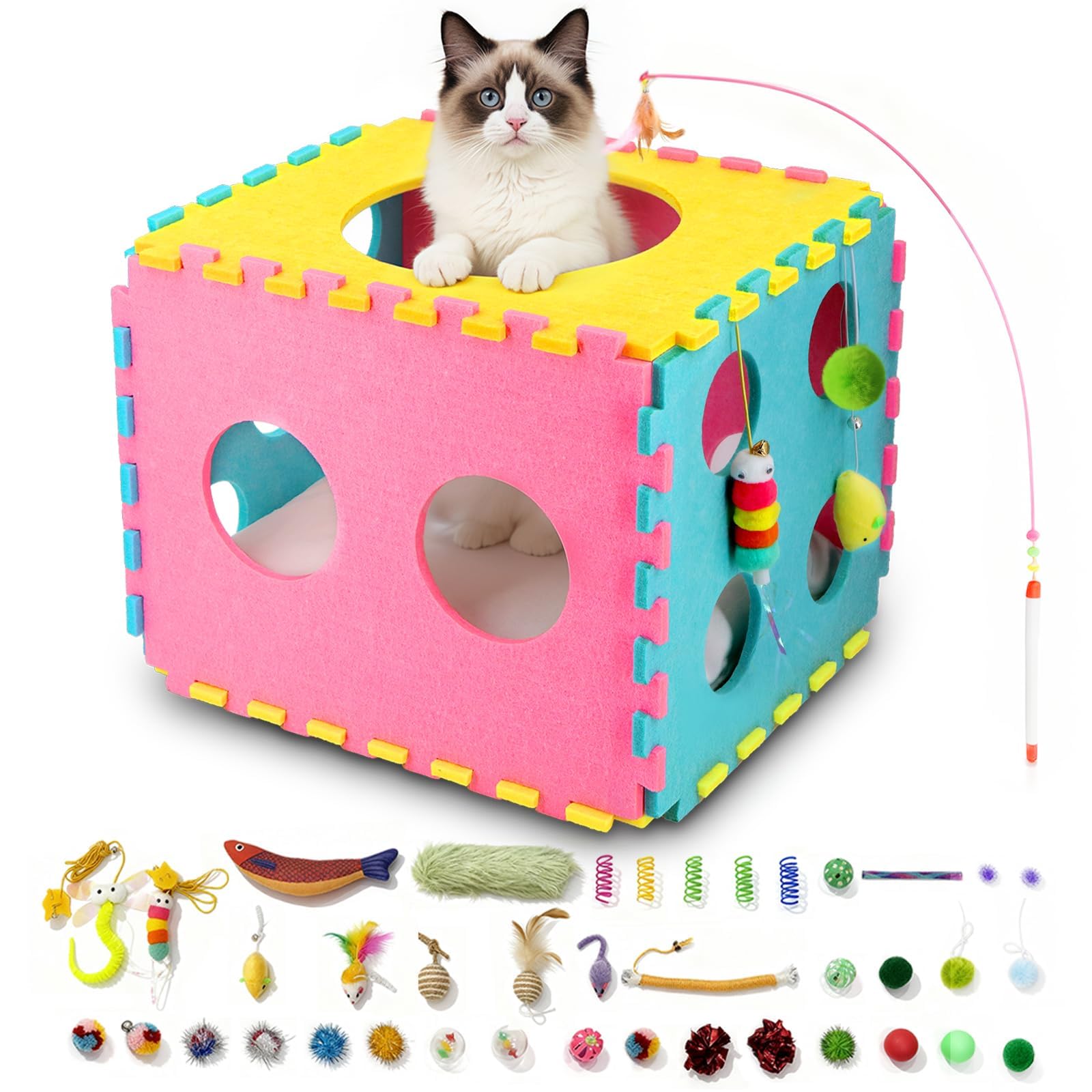 MOYMO maison des dés chat intérieur, cachette ludique qui stimule l'imagination du chat.