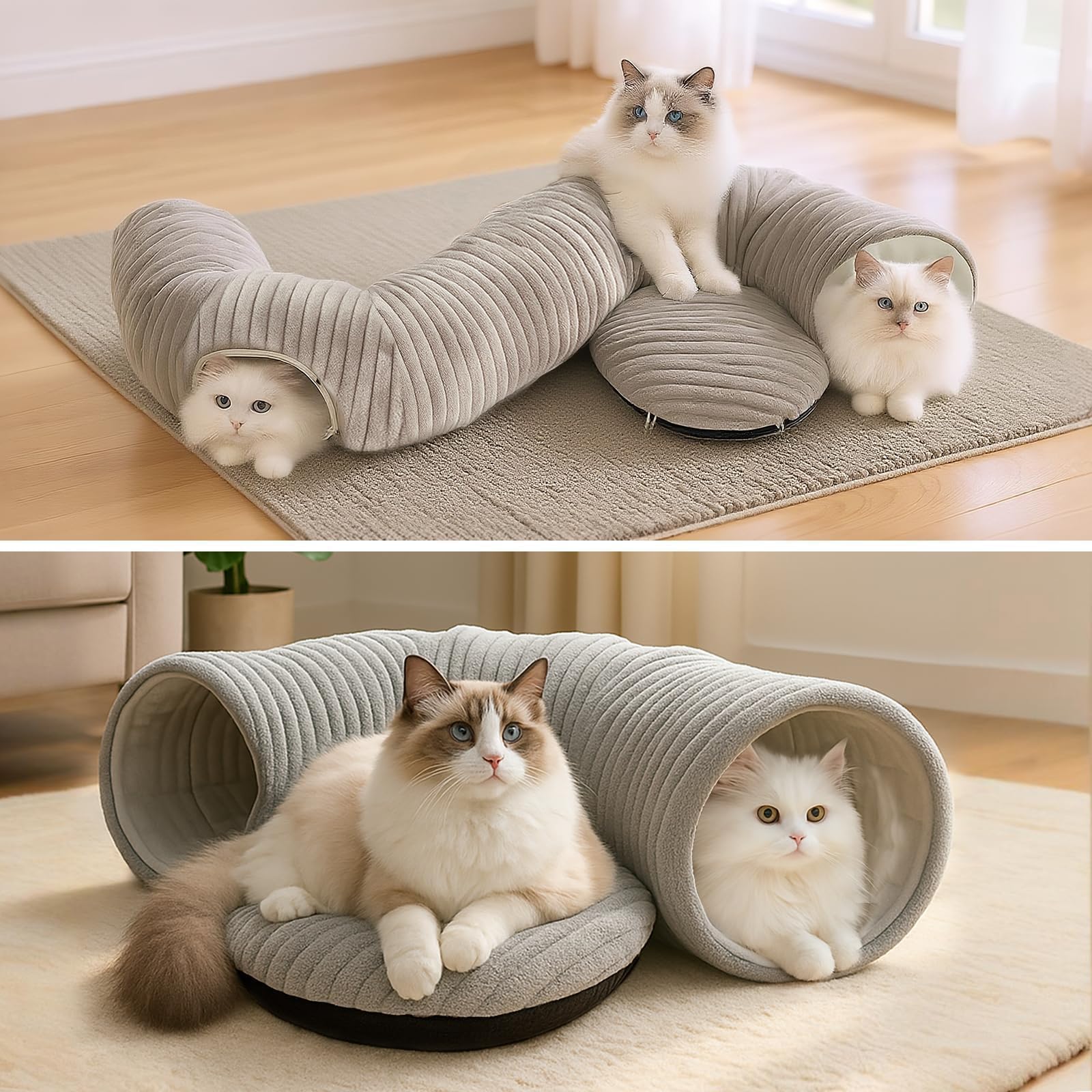MOYMO tunnel chat pliable gris, montage rapide et rangement facile.