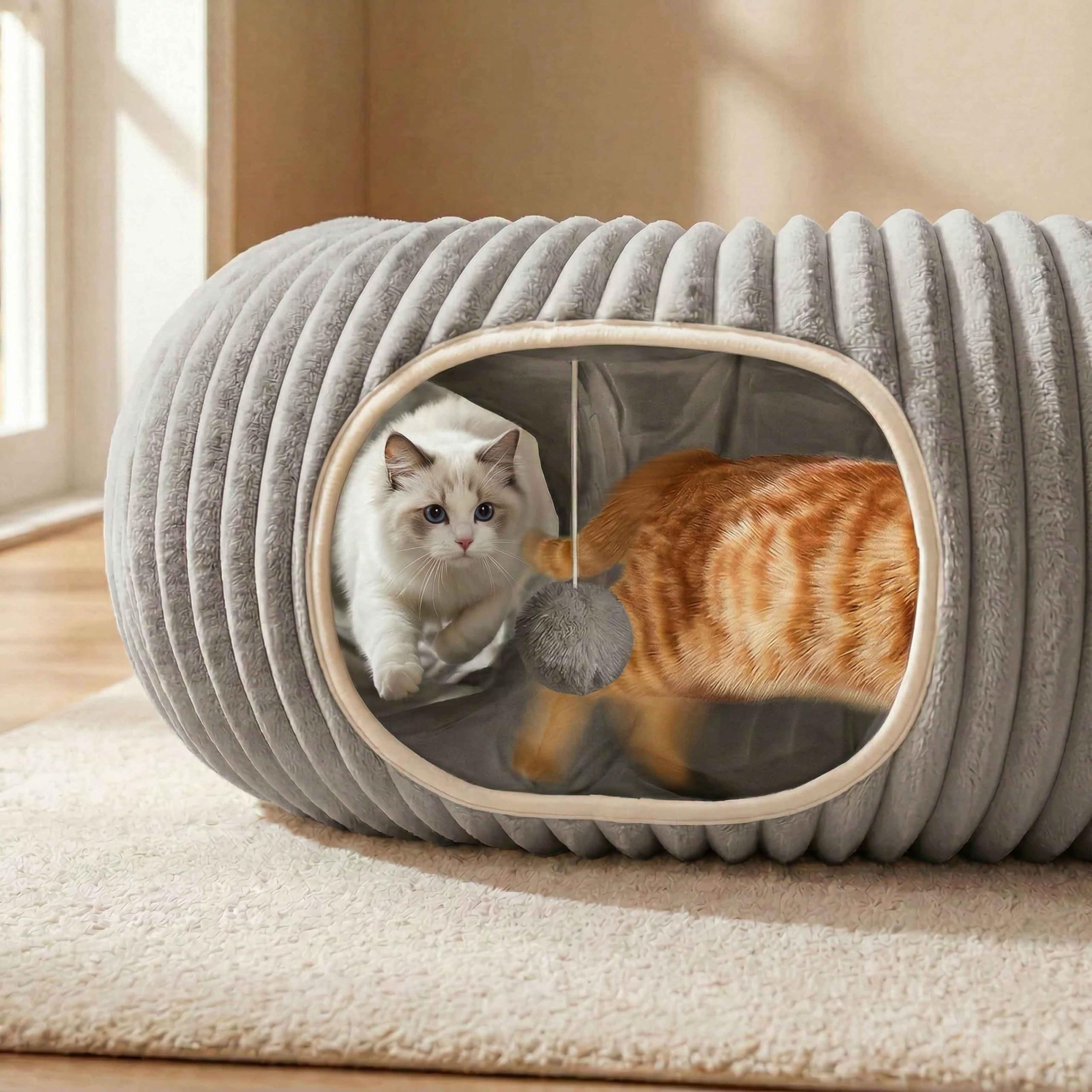 MOYMO tunnel chat porte ronde gris, accessoire compact pour jeux quotidiens.