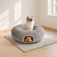MOYMO tunnel chat porte en S gris, jeu varié pour chat curieux.