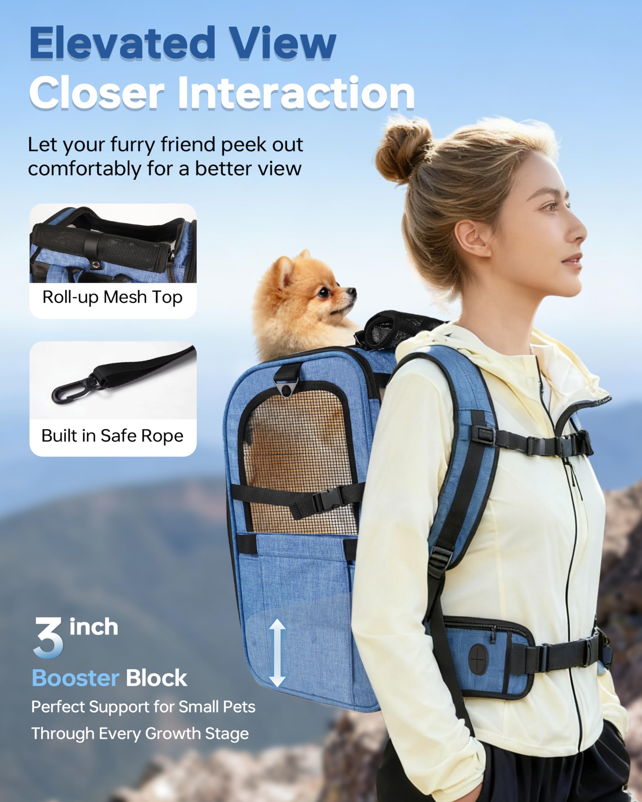Moysoon sac porte-chien bleu, cadre en acier durable pour stabilité.